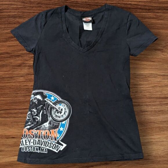 Harley Davidson Boston V Neck Tee Shirt - Picture 1 of 4